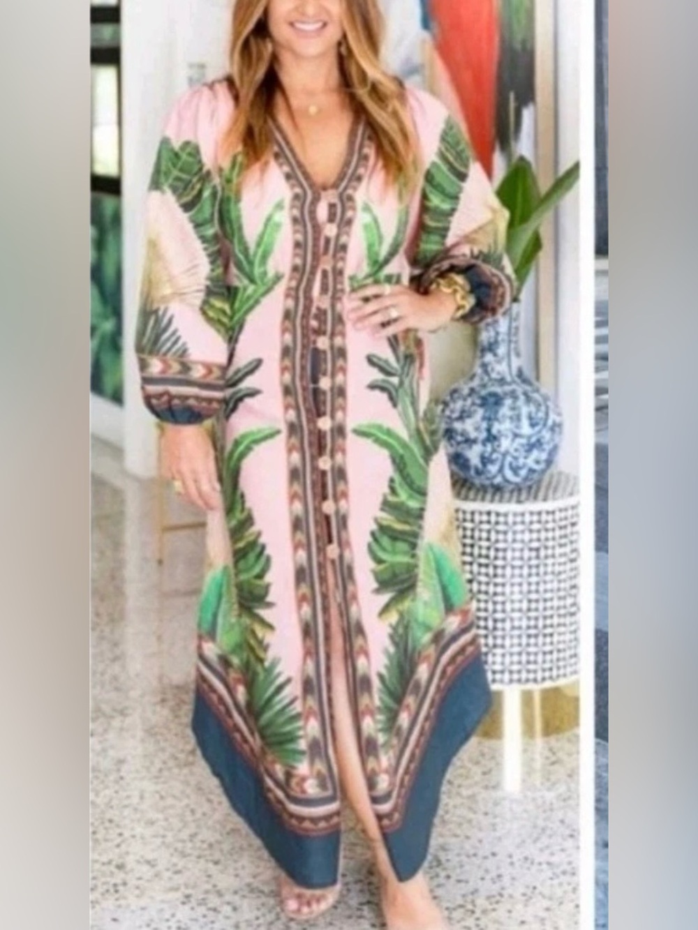 FARM RIO Amazonia Forest Linen-blend Midi
Dress In Green Light Pink Size Small - Picture 5 of 14